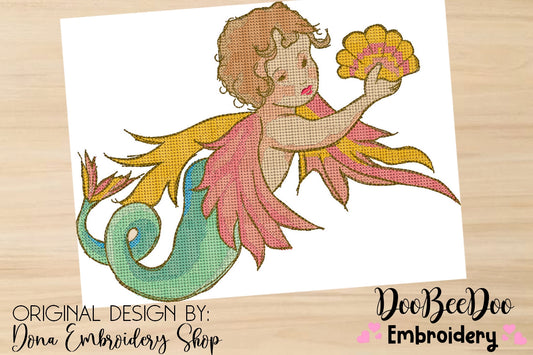 Vintage Mermaid  1 - Cross Stitch Style
