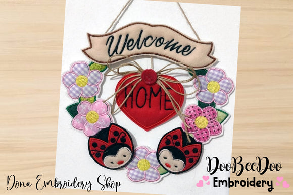 Ladybugs Welcome Home Ornament - ITH Project - Machine Embroidery Design