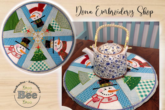 Christmas Snowman Table Center - ITH Project - Machine Embroidery Design