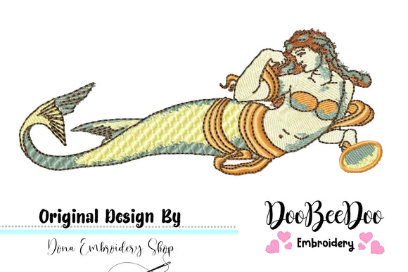 Vintage Mermaid  - Fill Stitch - Machine Embroidery Design