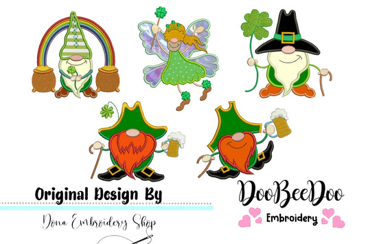 Saint Patrick's Day Gnomes  - Applique - Pack with 5 designs