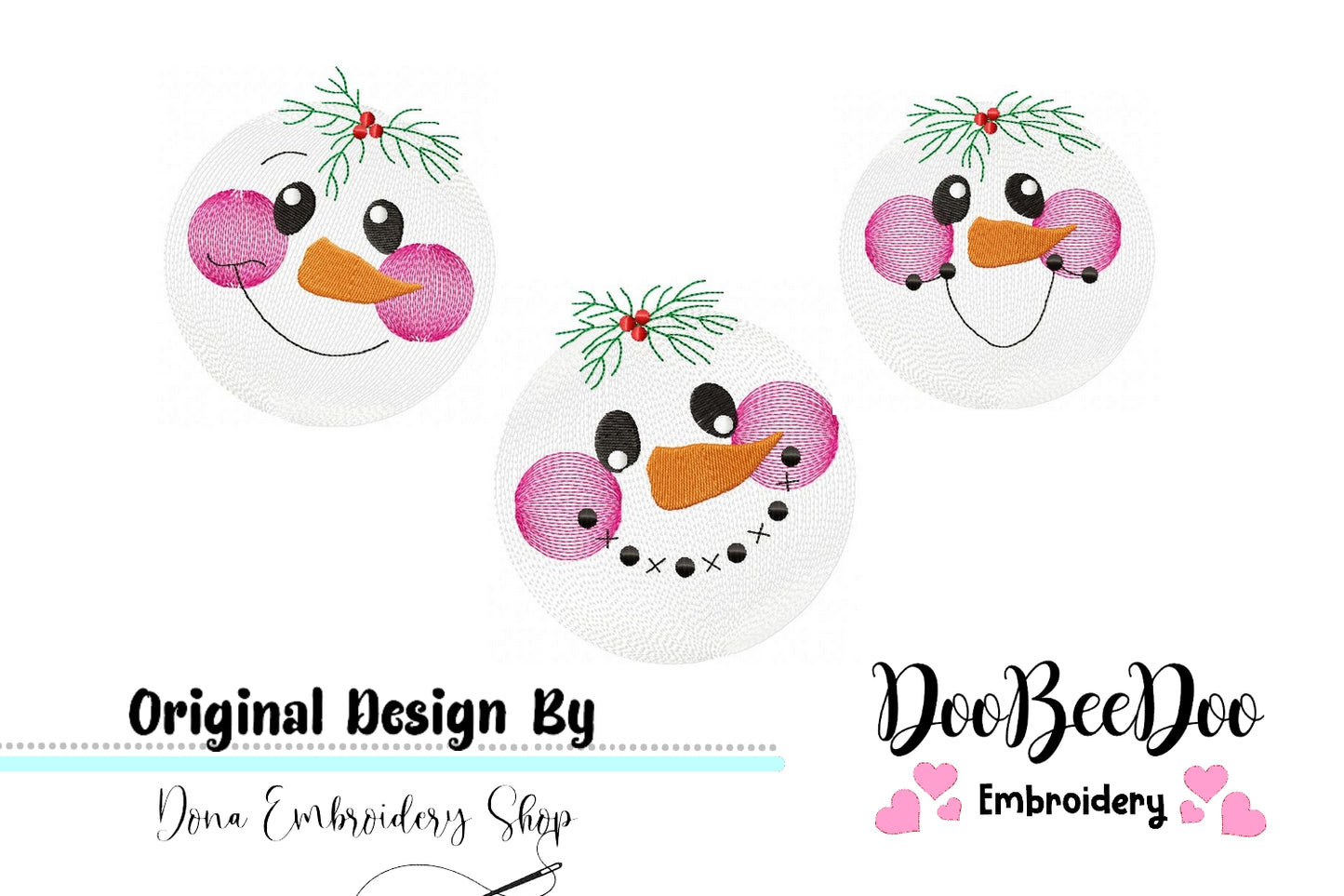 Snowman Faces Pack with 3 designs - Rippled - Machine Embroidery Design