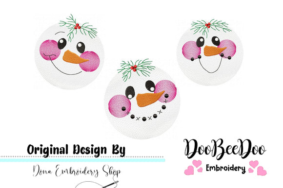Snowman Faces Pack with 3 designs - Rippled - Machine Embroidery Design