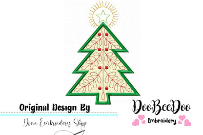 Folk Christmas Tree - Applique - Machine Embroidery Design