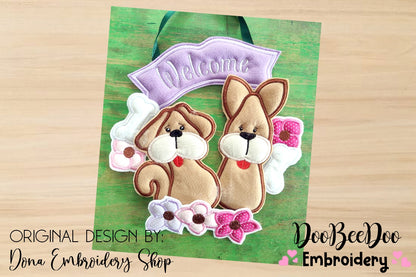 Dog and Flowers Wreath - ITH Project - Machine Embroidery Design