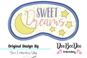 Sweet Dreams Sleep Mask - ITH Project - Machine Embroidery Design