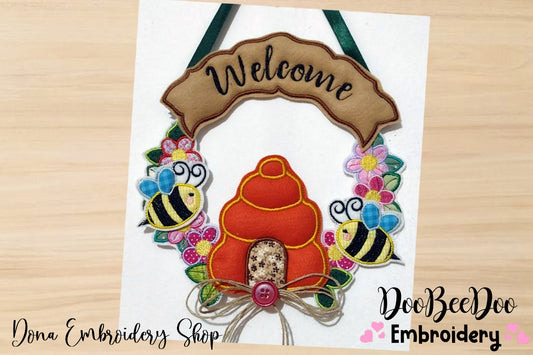 Bee House Welcome Wreath - ITH Project - Machine Embroidery Design
