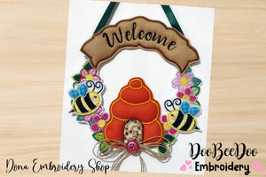 Bee House Welcome Wreath - ITH Project - Machine Embroidery Design