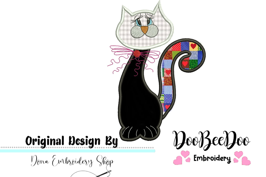 Cute Cat - Applique - Machine Embroidery Design