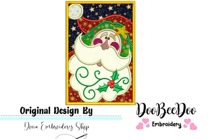 Country Santa Claus on frame - Applique - Machine Embroidery Design