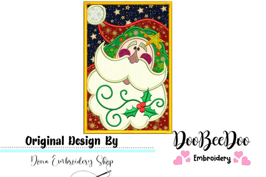 Country Santa Claus on frame - Applique - Machine Embroidery Design