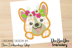 Cute Puppy with Flower - Applique