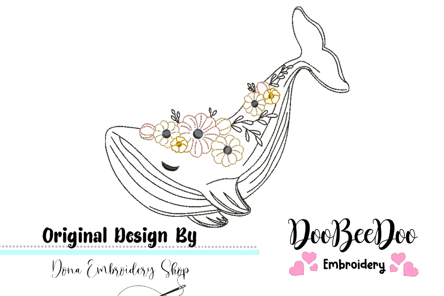 Flower Whale - Redwork