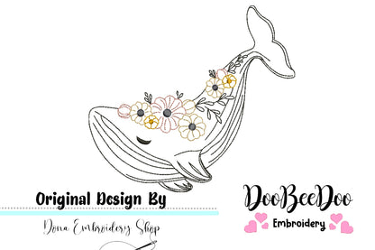 Flower Whale - Redwork