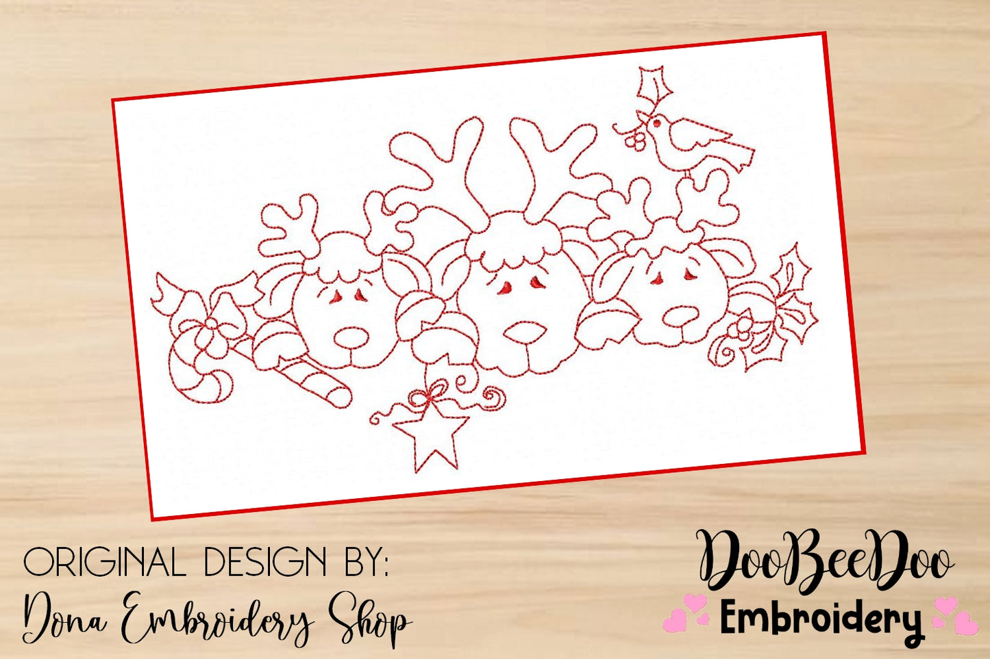 Reindeer Family - Redwork