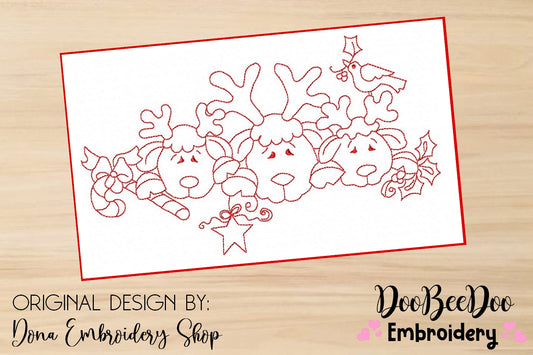 Reindeer Family - Redwork