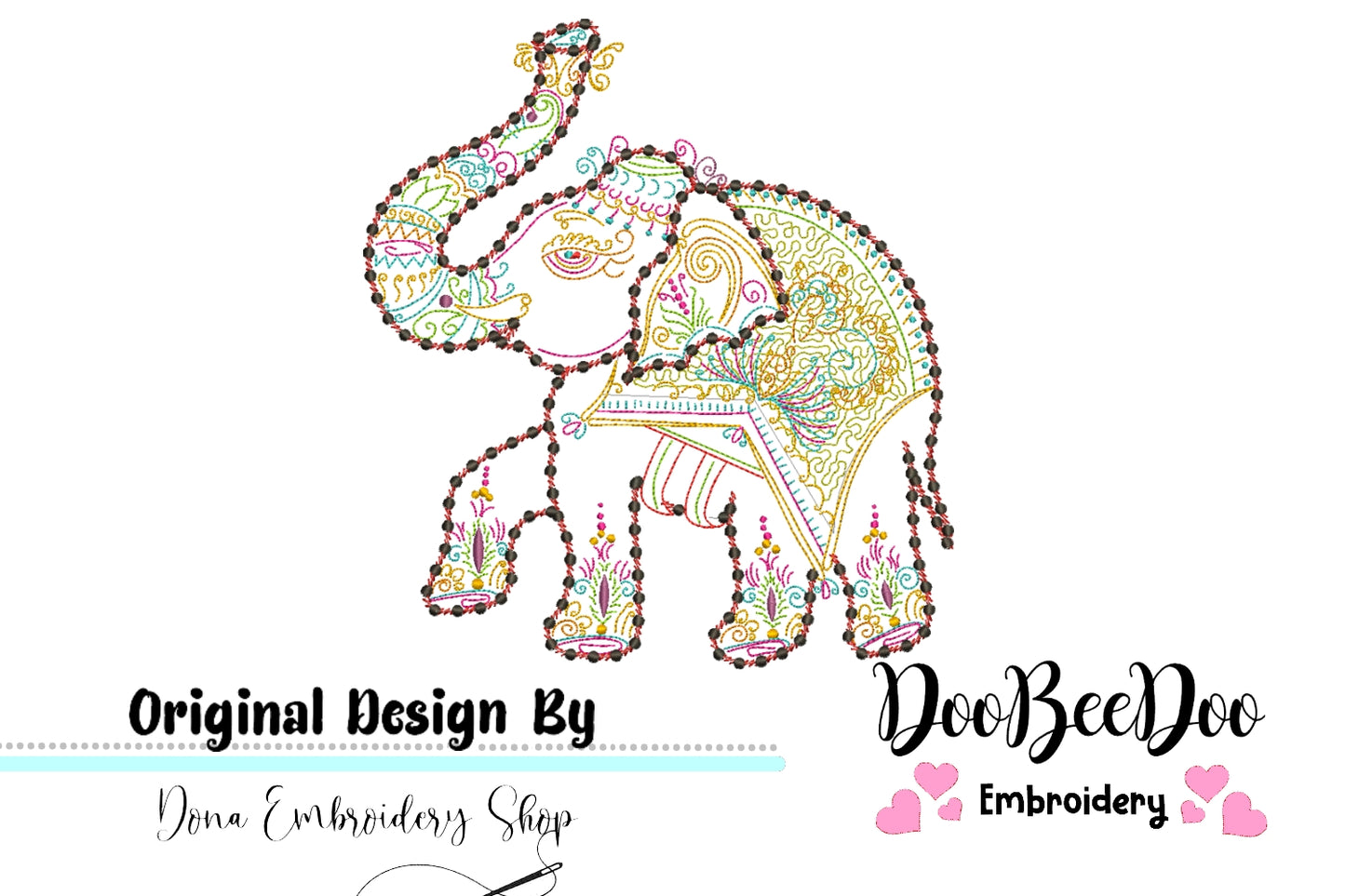 Indian Elephant - Redwork