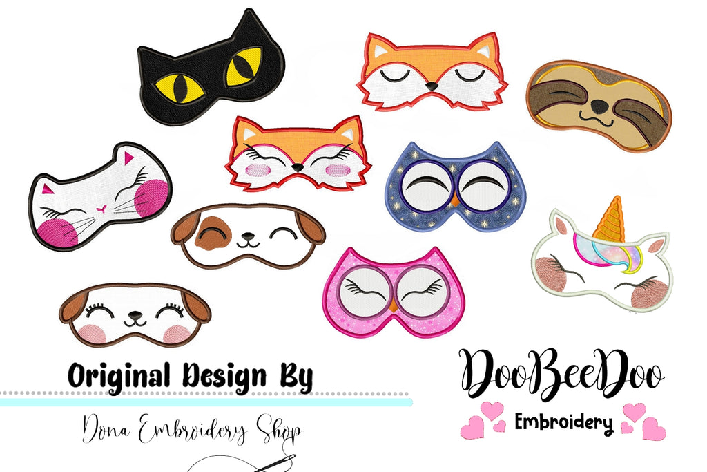 Cute Animals Sleep Mask - Set of 10 designs - ITH Project - Machine Embroidery Design