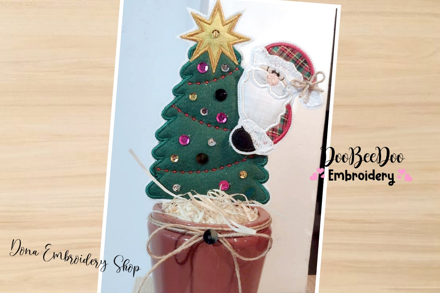 Santa Claus and Christmas Tree Ornament - ITH Project - Machine Embroidery Design