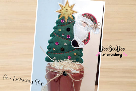 Santa Claus and Christmas Tree Ornament - ITH Project - Machine Embroidery Design