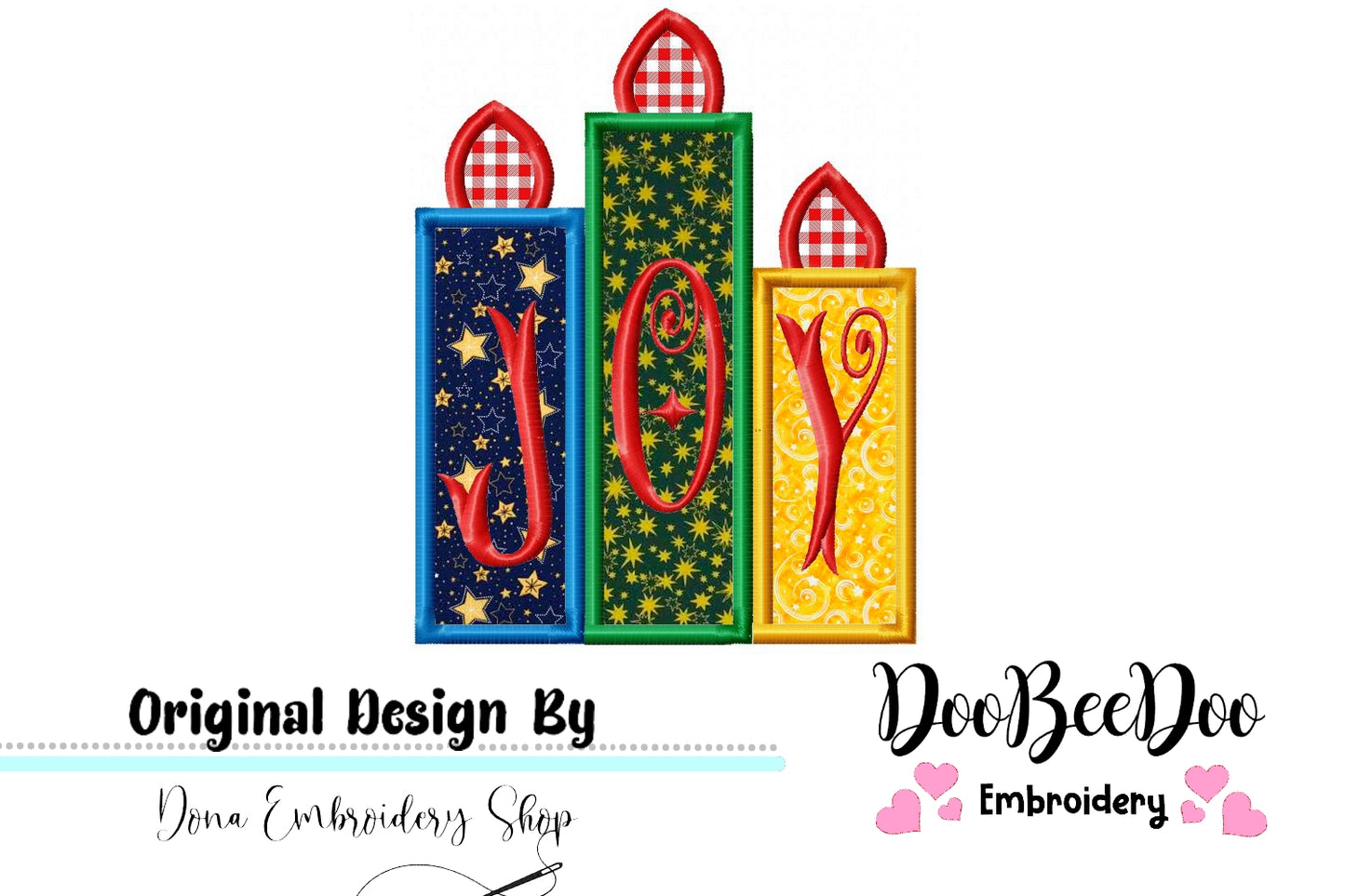 Joy Christmas Candles  - Applique - Machine Embroidery Design