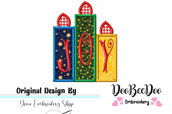 Joy Christmas Candles  - Applique - Machine Embroidery Design