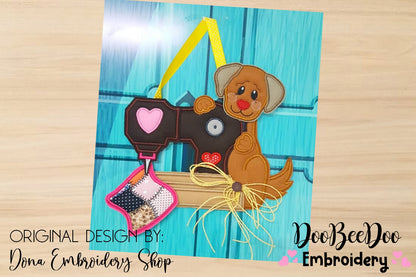 Sewing Machine Dog and Cat Ornament 1 - ITH Project - Machine Embroidery Design