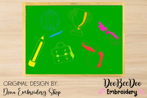 Back to School Pack With 6 Designs - Redwork Embroidery Design