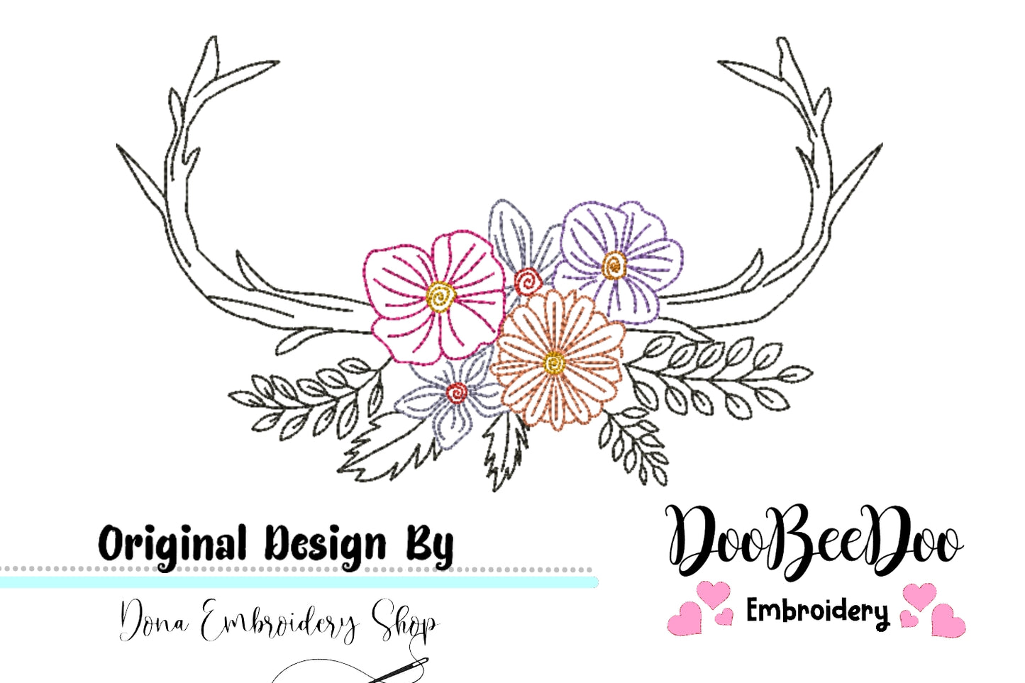 Flower Antlers - Redwork