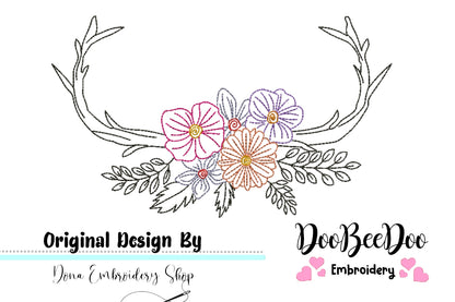 Flower Antlers - Redwork