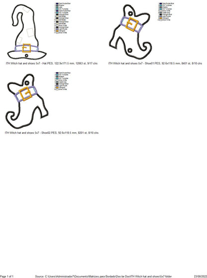 Witch Hat and Shoes Door Ornament - ITH Project - Machine Embroidery Design