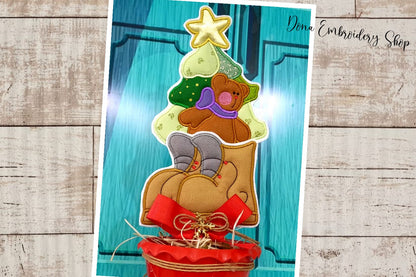 Bear in the Boot Christmas Vase Ornament - ITH Project - Machine Embroidery Design