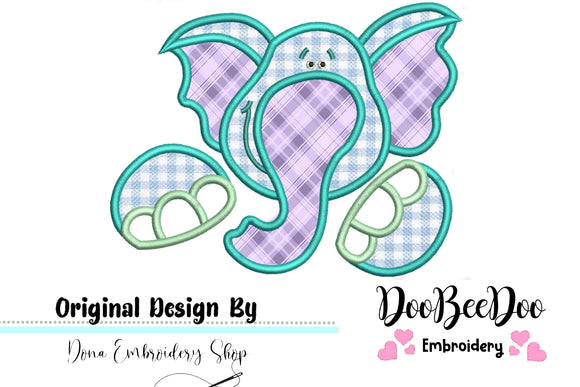 Cute Elephant - Applique - Machine Embroidery Design