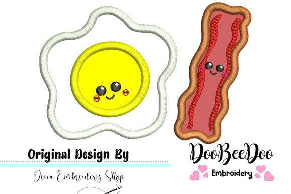 Cute Egg and Bacon - Applique - Machine Embroidery Design
