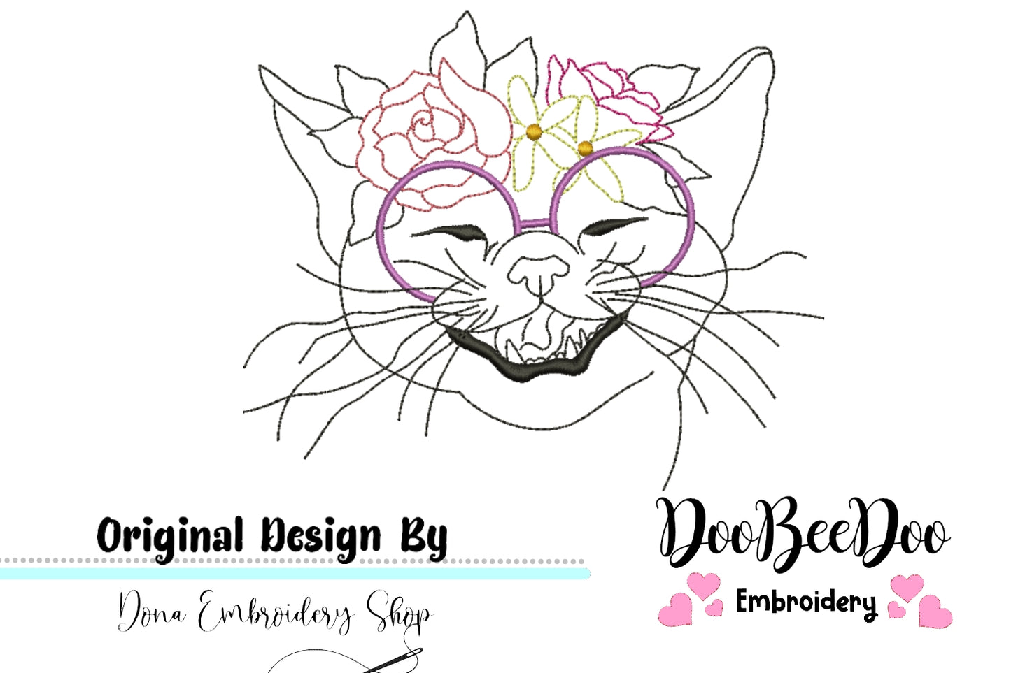 Hippie Cat - Redwork