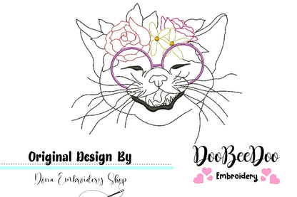 Hippie Cat - Redwork