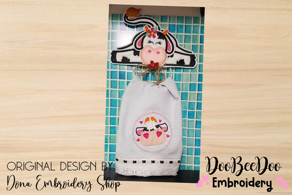 Cute Cow Dish Cloth Hanger - ITH Project - Machine Embroidery Design