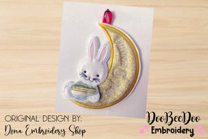 Cute Bunny on the Moon Door Ornament - ITH Project - Machine Embroidery Design