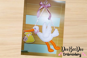 Stork and Baby Door Ornament - ITH Project - Machine Embroidery Design