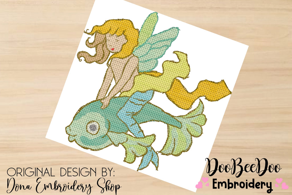 Vintage Mermaid  2 - Cross Stitch Style