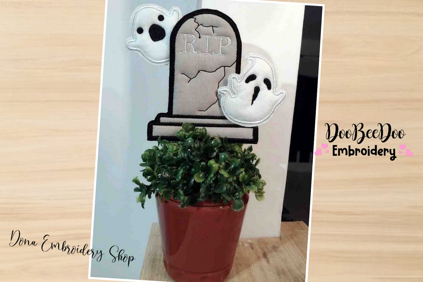 R.I.P Ghosts Vase Ornament - ITH Project - Machine Embroidery Design