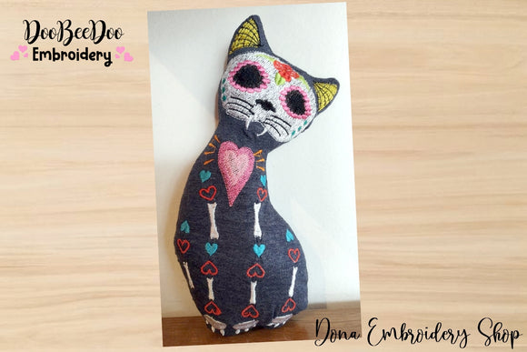 Mexican Skull Cat Stuffie - ITH Project - Machine Embroidery Design