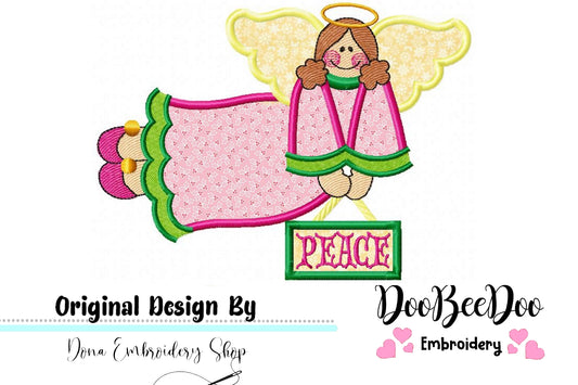 Country Peace Angel - Applique - Machine Embroidery Design