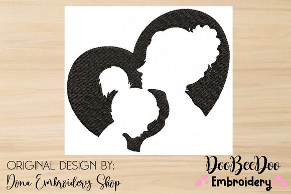 Mother with girl Silhouette - Fill Stitch