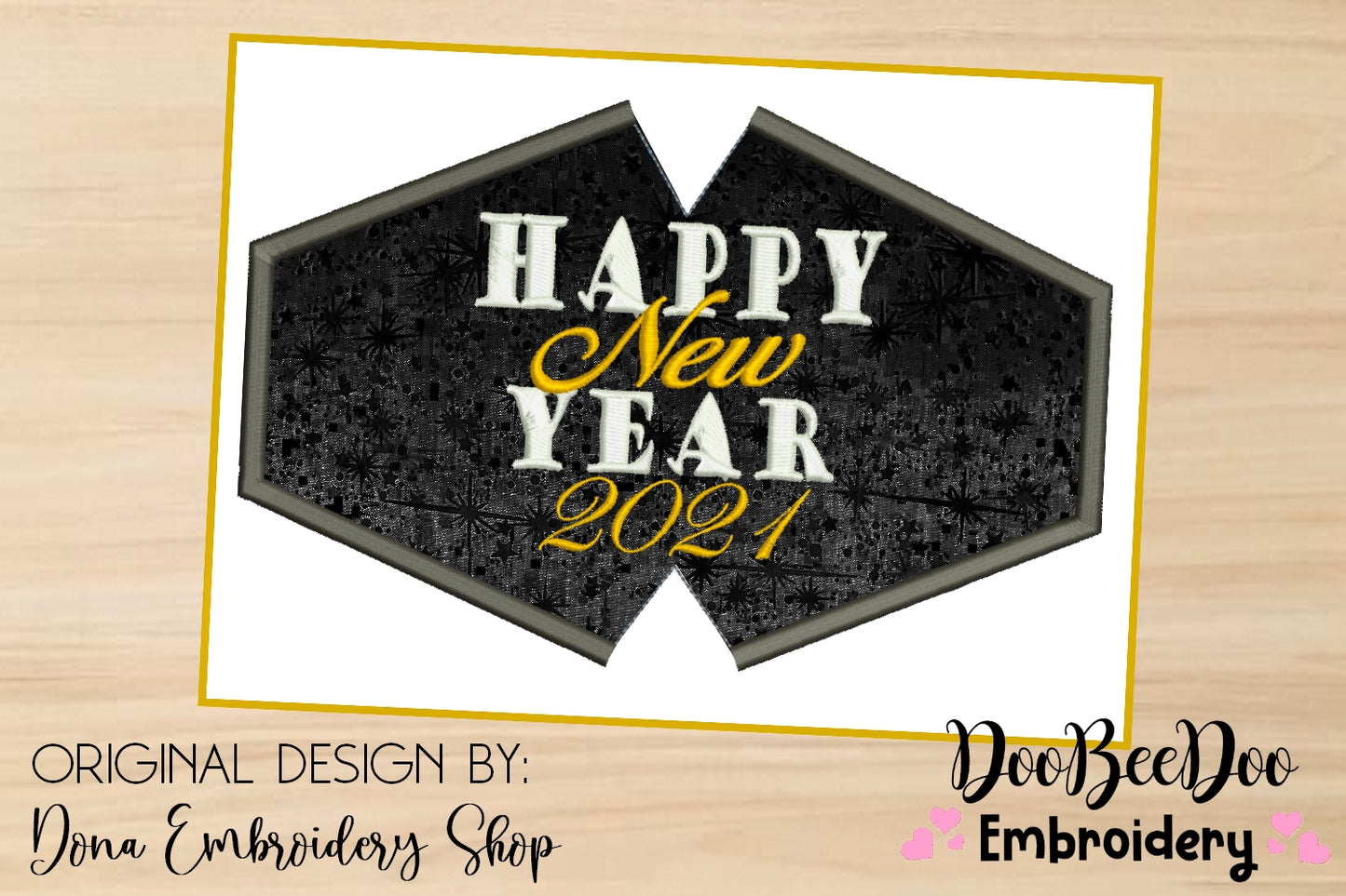 Happy New Year Face Mask - ITH Project - Machine Embroidery Design
