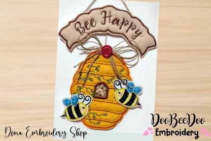 Bee Happy Ornament - ITH Project - Machine Embroidery Design