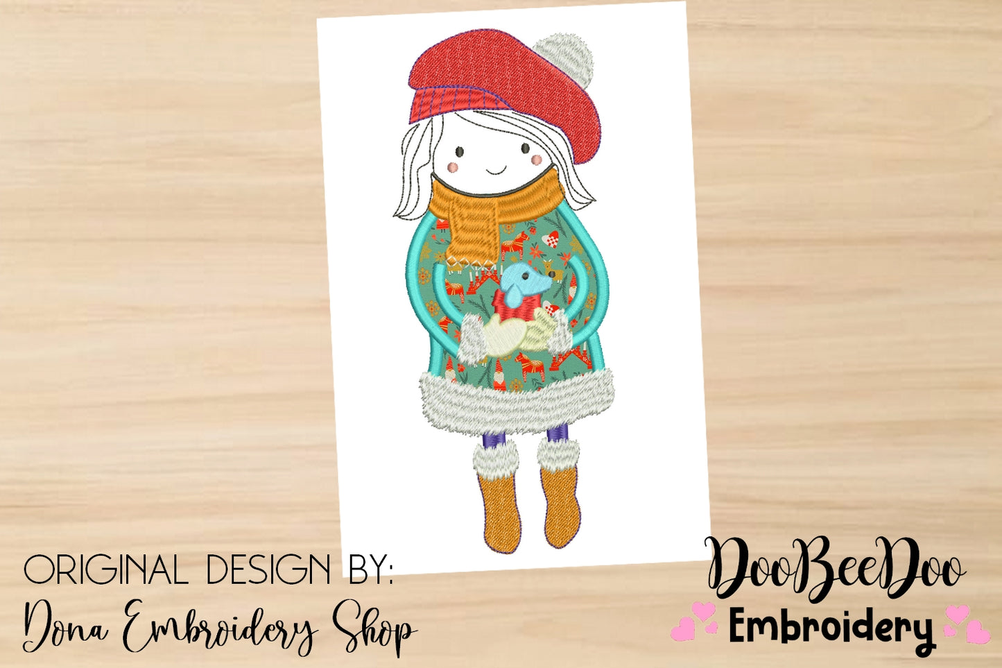 Folk Girl with Dog - Applique