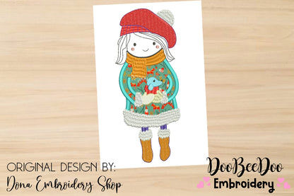 Folk Girl with Dog - Applique