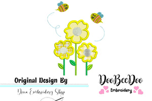 Flower Bees  - Applique - Machine Embroidery Design