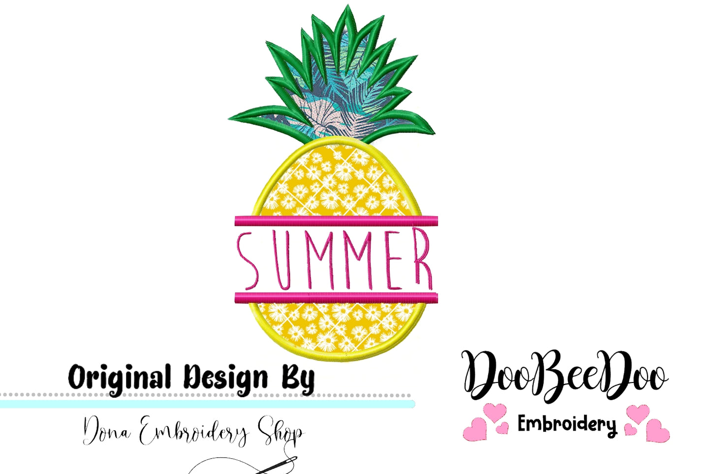 Summer Pineapple - Applique -  Machine Embroidery Design